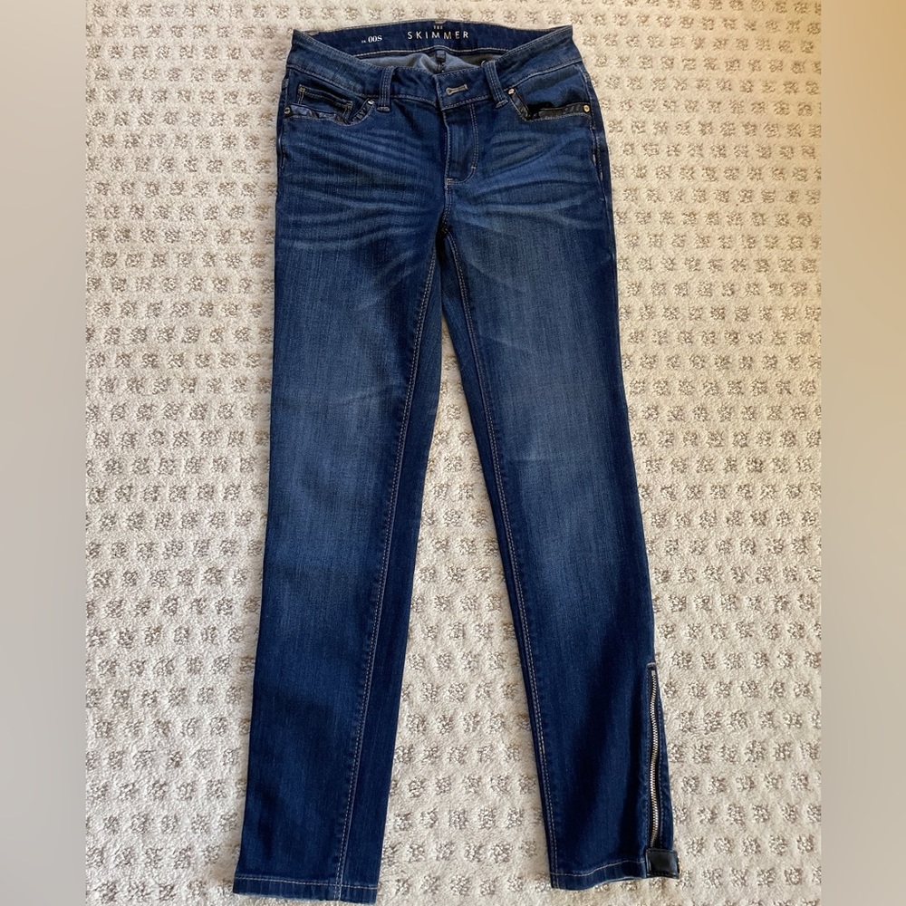 White House Black Market leather detail, Skimmer Jeans